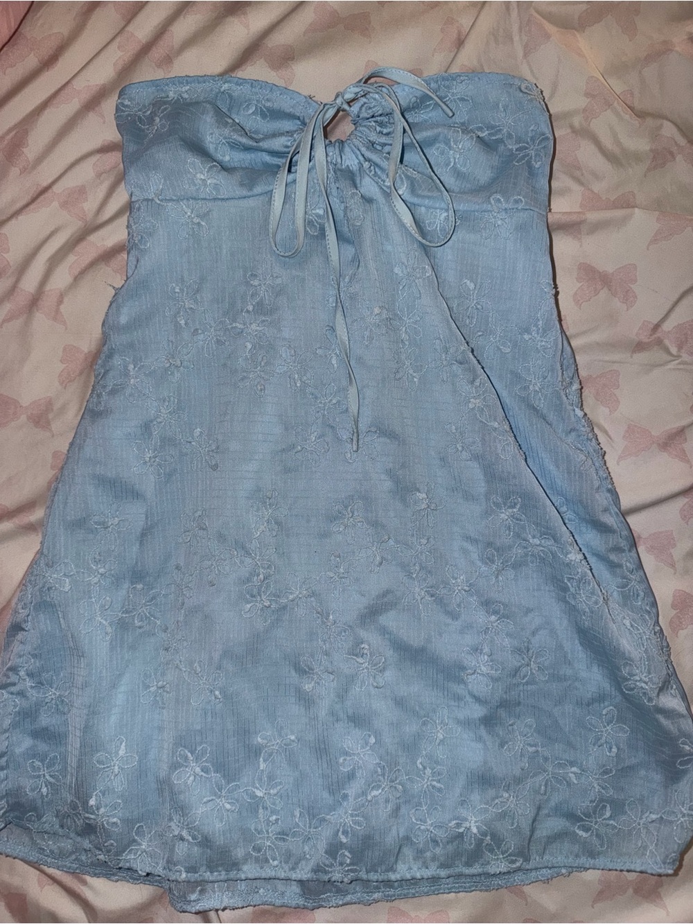 Women's Strapless Light Blue Embroidered Summer Dress
